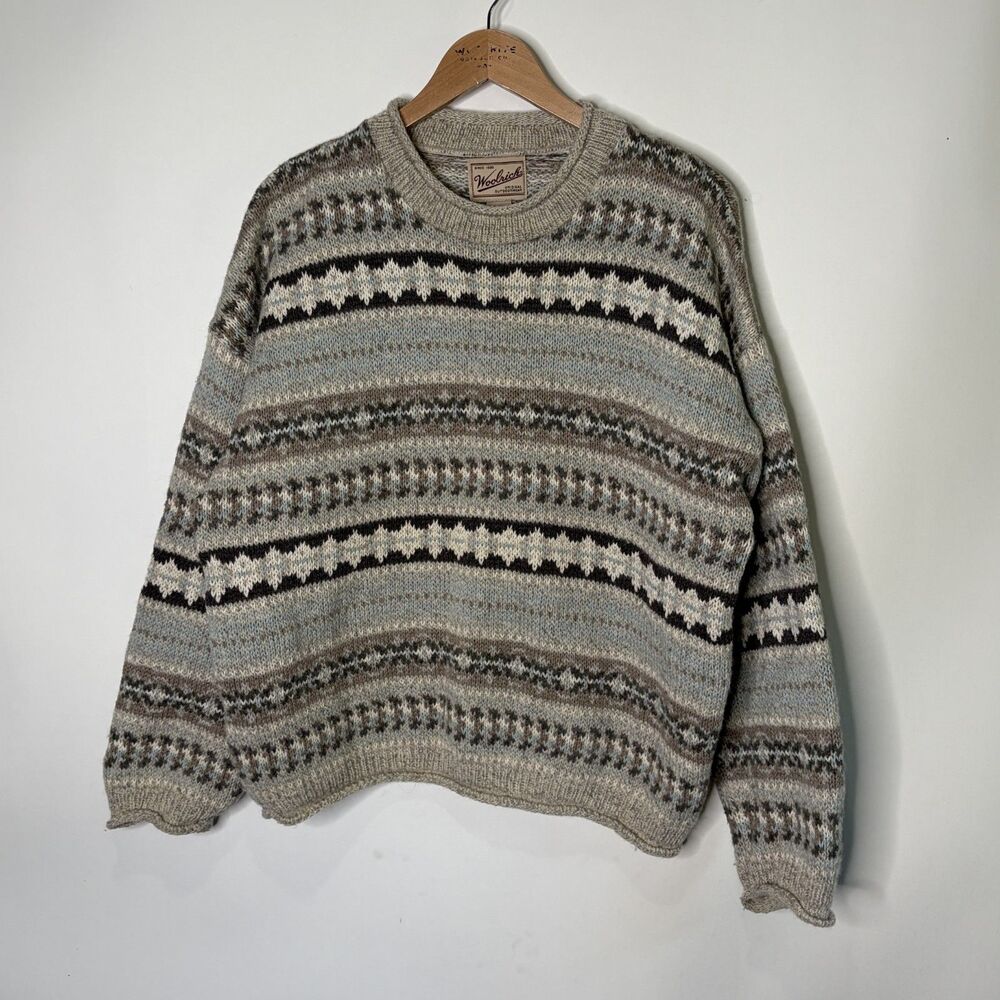 Vintage Woolrich Sweater Wool Blend USA Striped Grandpacore Tan Women L